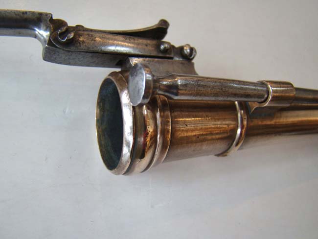 A Unique Large Pair of Unmarked, probably British, Engraved Brass Flintlock Blunderbuss Pistols with snap bayonets. Circa 1780-1800. — image 6